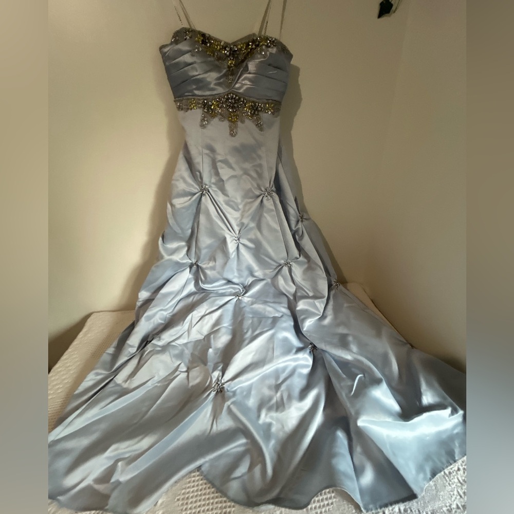 Vintage Masquerade Light Blue Strapless Dress